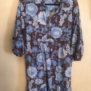 Rachel Zoe Blue Floral on Brown Shirt